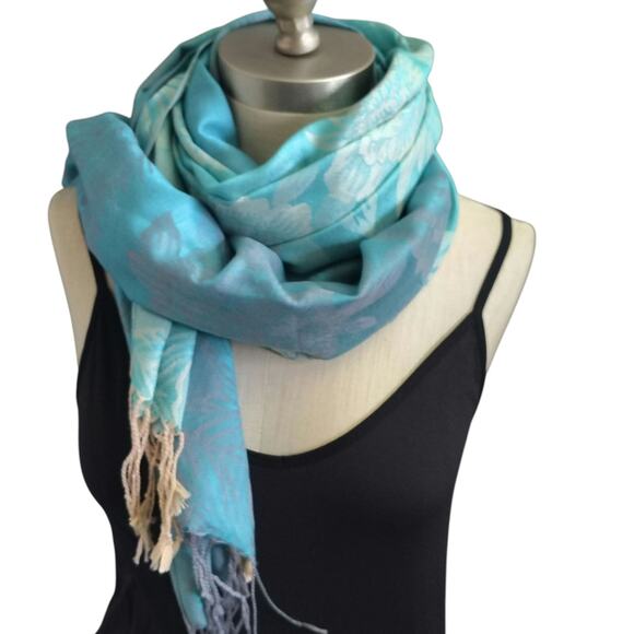 Pashmina Cashmere Scarf Blue OS - Picture 1 of 3